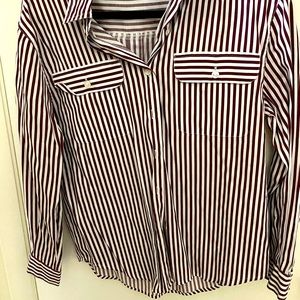 Burgundy and white stripped button down blouse